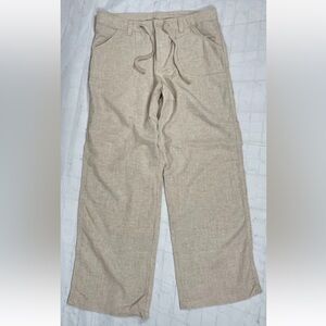 H&M Linen / Viscose Blend Straight Pants Tie Woman’s Size M Tan‎ Relaxed Coastal